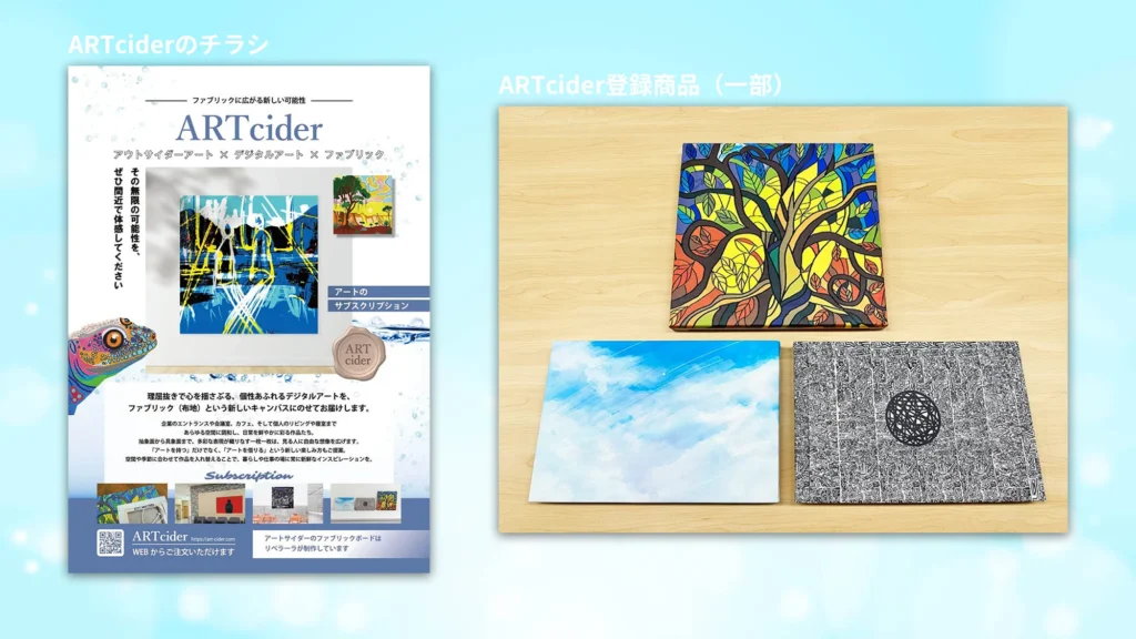 アートサイダーのチラシと登録商品3点